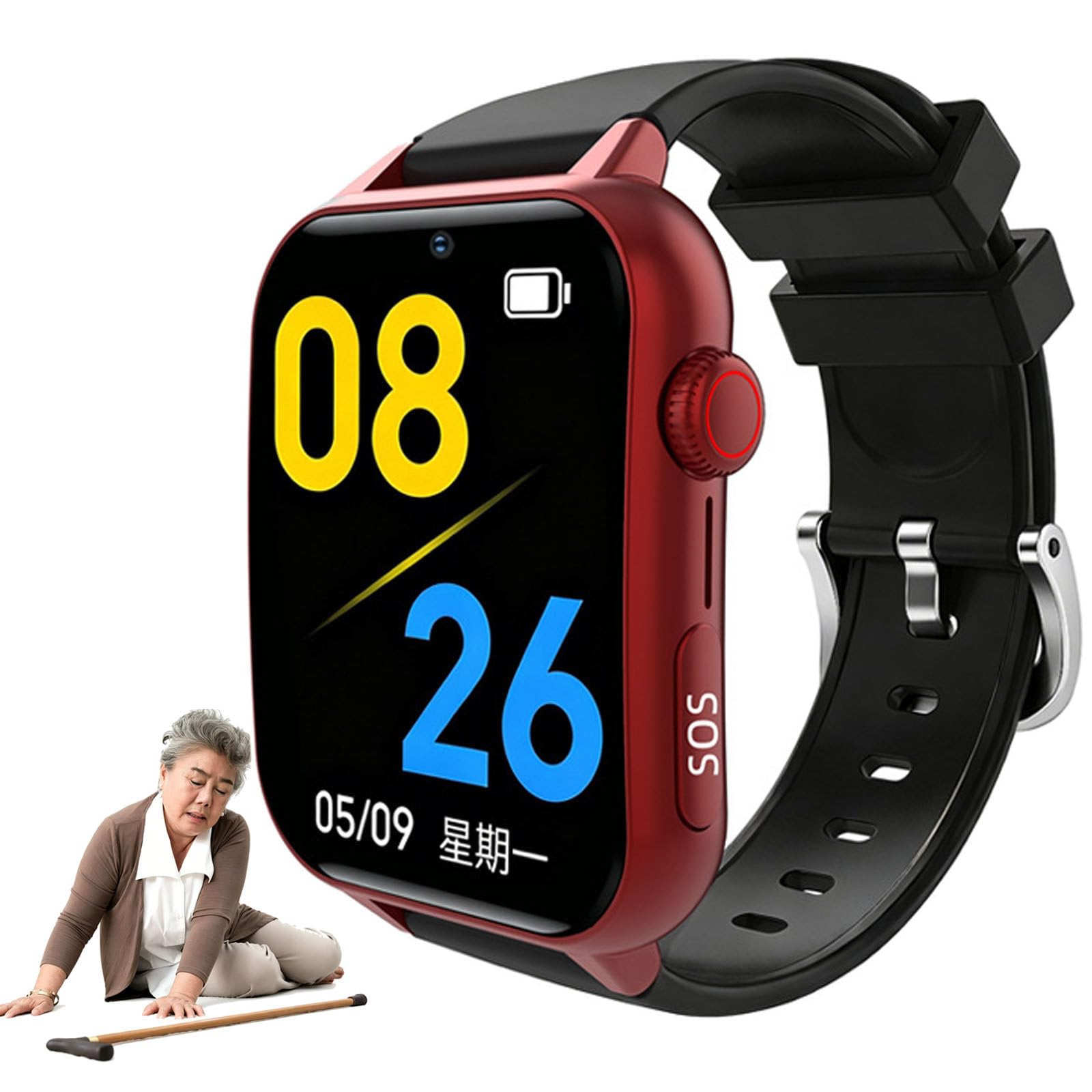 Mothdust Smartwatch Anziani 4G Orologio Intelligente Con Localizzatore GPS E Pulsante Emergenza SOS Rilevamento Cadute Braccialetto Sicurezza Chiamata Bidirezionale Per Genitori(Red)
