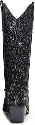 Miniatura 4 de RKQ Rhinestone Cowboy Boots for Women Wide Calf Sparkle Western Cowgirl Boots Vintage Pointed Toe Pull-UP Tabs Block Stacked Heel 5cm Wedding Party