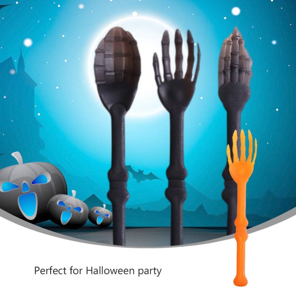 6pcs Halloween Fork Spoons Set Skull Skeleton Flatware Dinner Spoon Tableware for Halloween Home Bar Party Orange Black