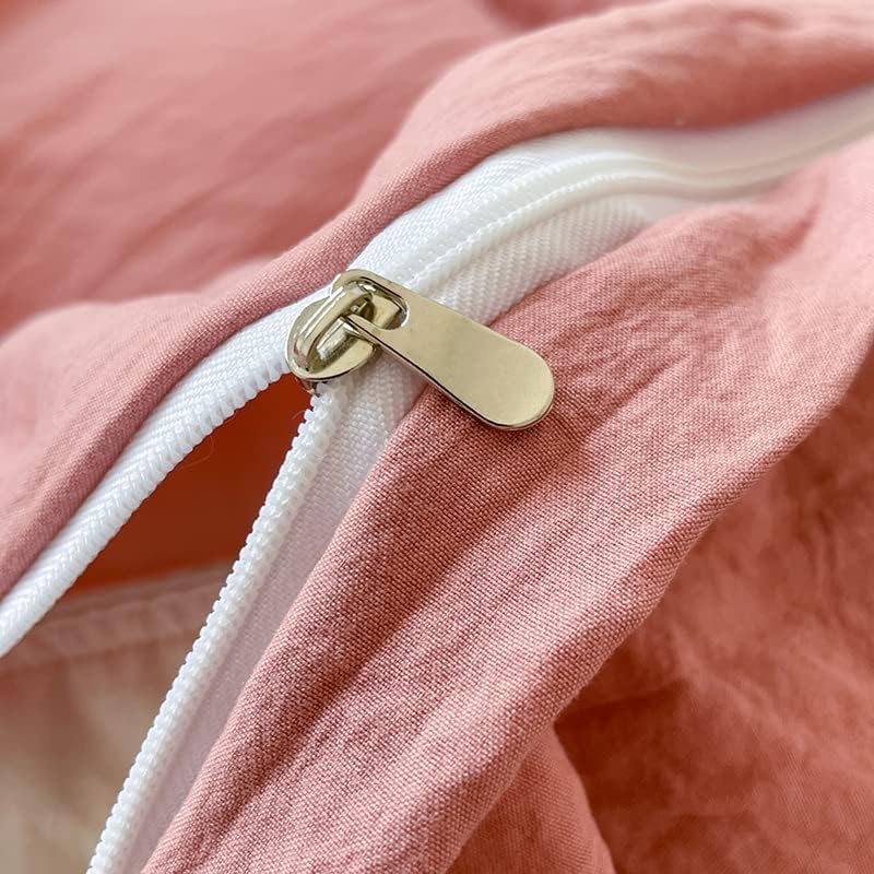 Miniatura 10 de Juego de funda de edredón de lujo con textura arrugada, 3 piezas, lavable, de algodón, juego de fundas de almohada, individual, color naranja claro