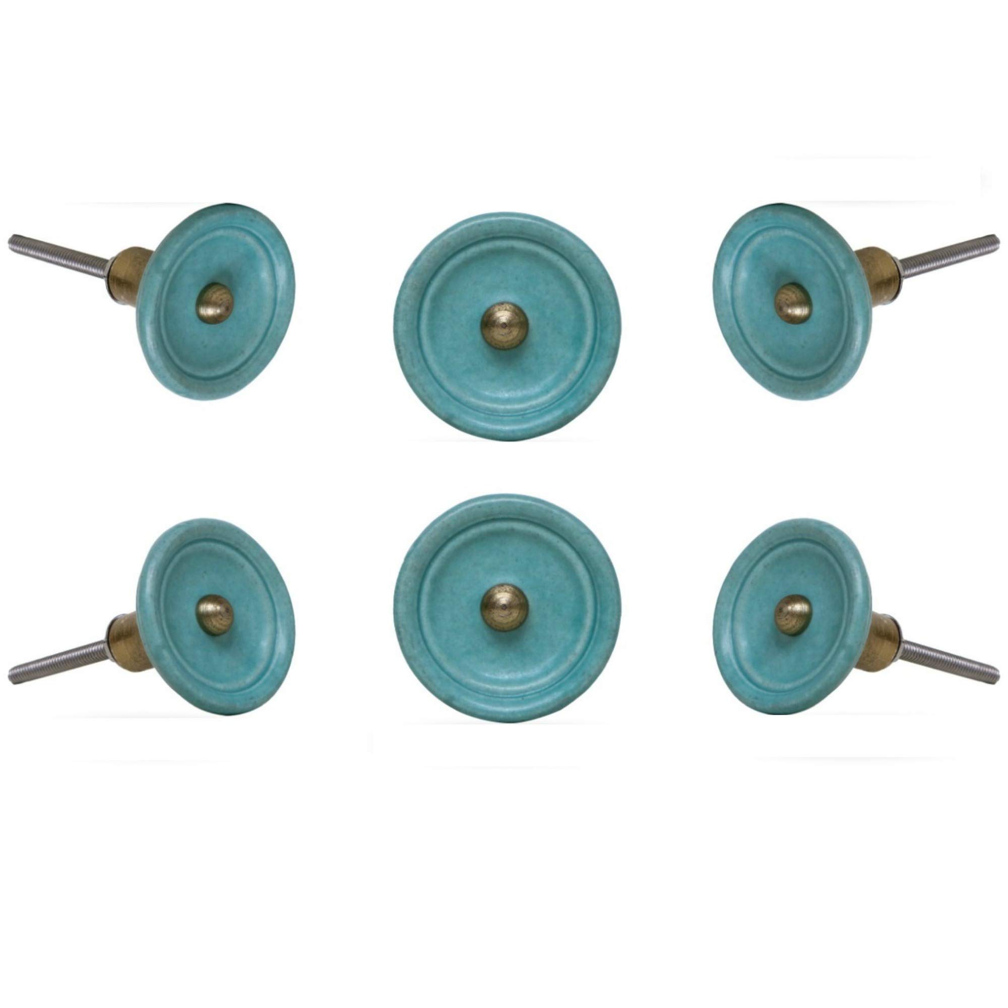 TRINCA-FERRO Set of 6 Ceramic Knob Trefor Turquoise Blue Knob Kitchen Cabinet Cupboard Door Dresser Wardrobe and Drawer Pull for Bahtroom | Bedroom |