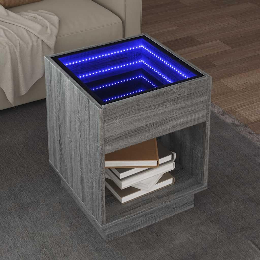 Table basse avec LED Infinity bois Gris Sonoma et étagère table d'appoint de rangement