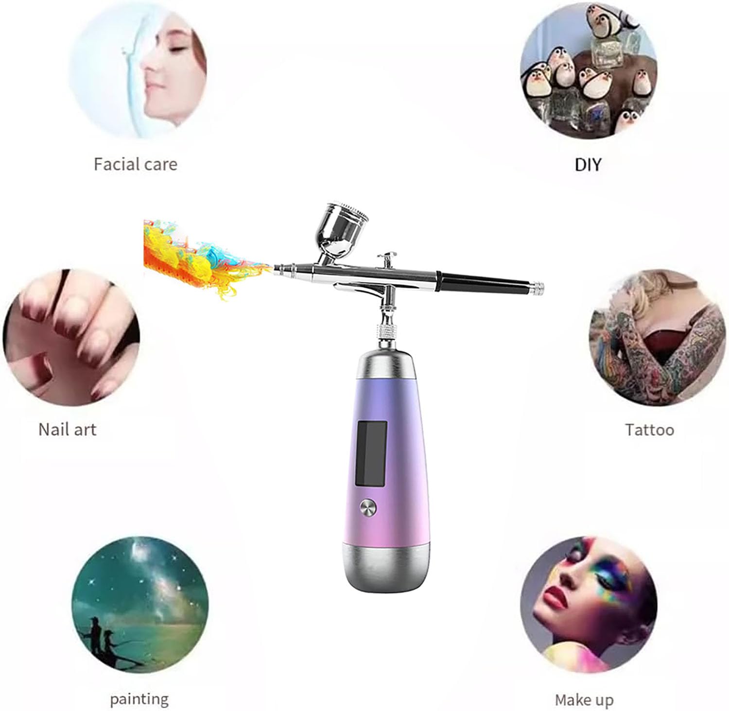 Kit aérographe avec compresseur portable, pression de 30 psi, sortie de pigment réglable, parfait pour l'application de maquillage et la décoration de gâteaux