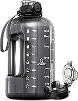 AQUAFIT 1 Gallon Water Bottle with Time Markers & 2-in-1 Straw Chug Lid - BPA-Free 128oz Motivational Gym Jug, Gray