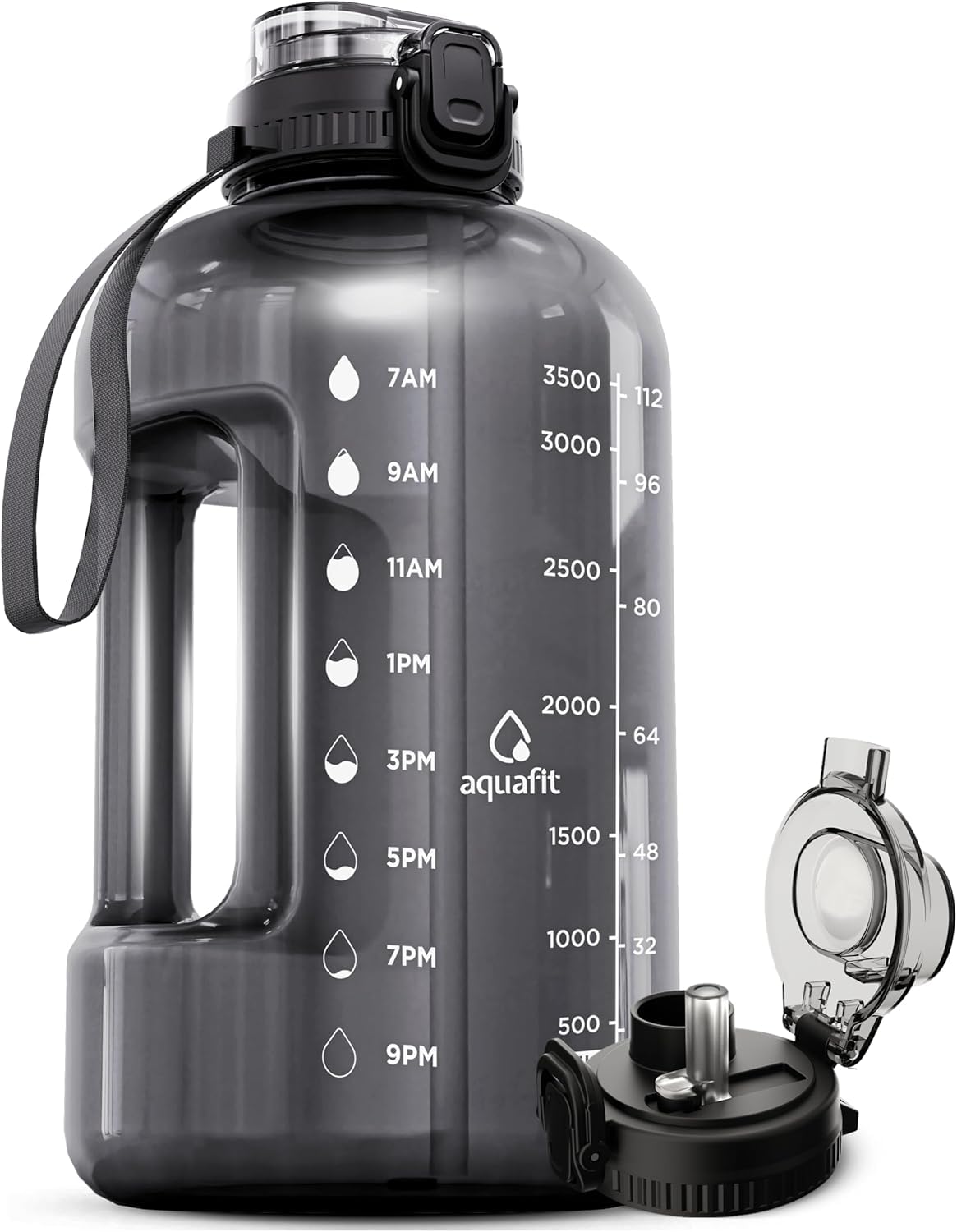 AQUAFIT 1 Gallon Water Bottle with Time Marker - Straw Chug Lid - BPA Free Gym Water Bottle