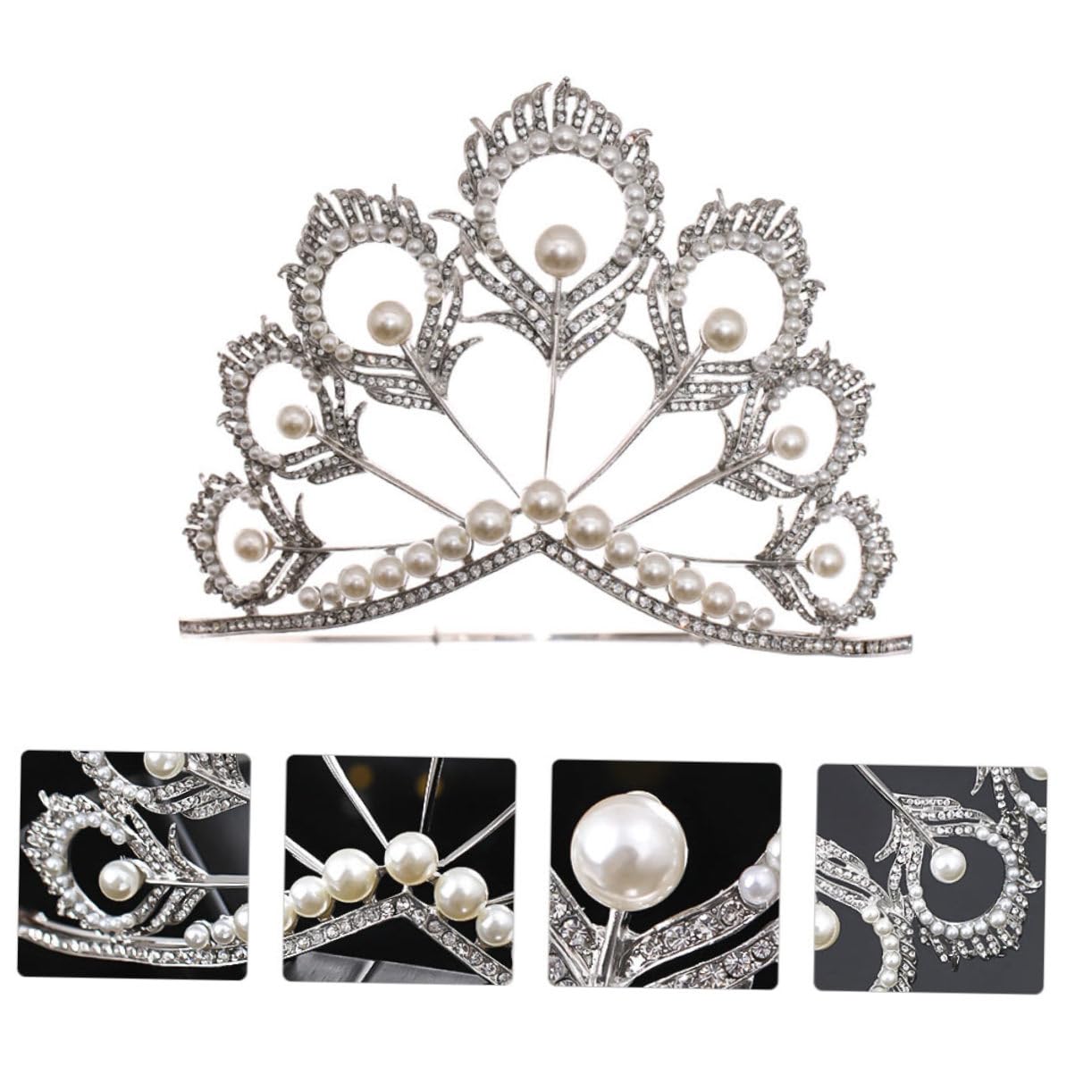 Diadema de Novia Perlas de Cristal, Tocado de Boda | Aleación de Color Claro, Estilo Lujoso y Vistoso, Ligera para Ceremonia y Cosplay