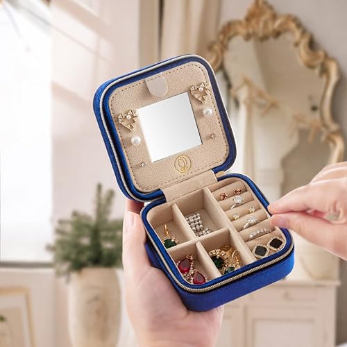 Miniatura 2 de ZPROW Joyero de viaje de terciopelo de felpa, organizador de joyas de viaje, estuche de viaje para joyas, caja de joyería de viaje, pequeña caja de