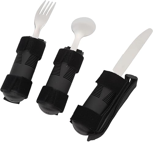 Miniatura 4 de Adaptive Cutlery Set Weighted Utensils Set with Textured Composite Handle Non Slip Design for Elderly Adults Stainless Steel 3 Pieces
