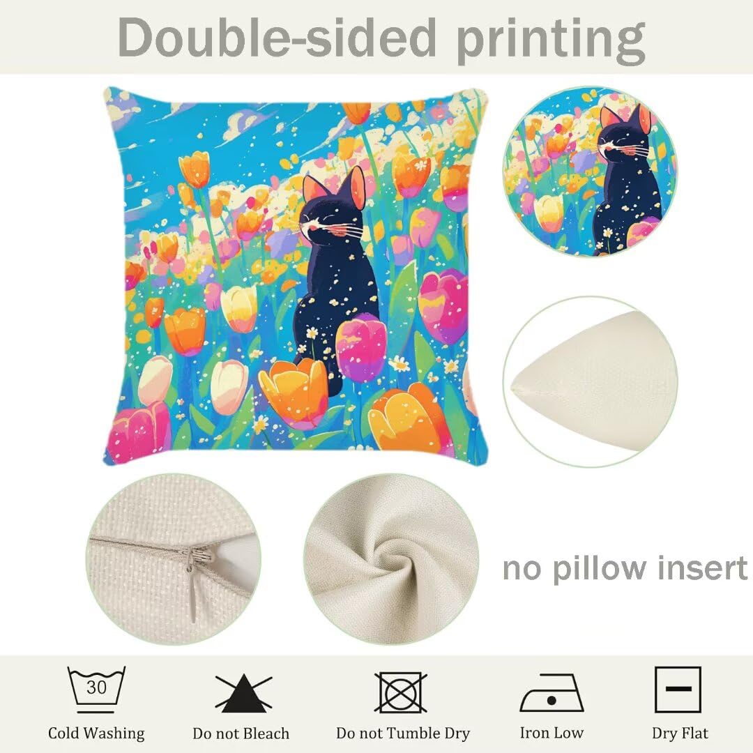 Fundas de Cojines Exterior Impermeable de Lino Fundas de Almohada Sofa Jirafa, Juego de 4 Cuadrados Funda Cojin Gato Decorativas para Jardín, Patio, Oficina, Terraza y Sala de Estar, 50x50 cm Ym624
