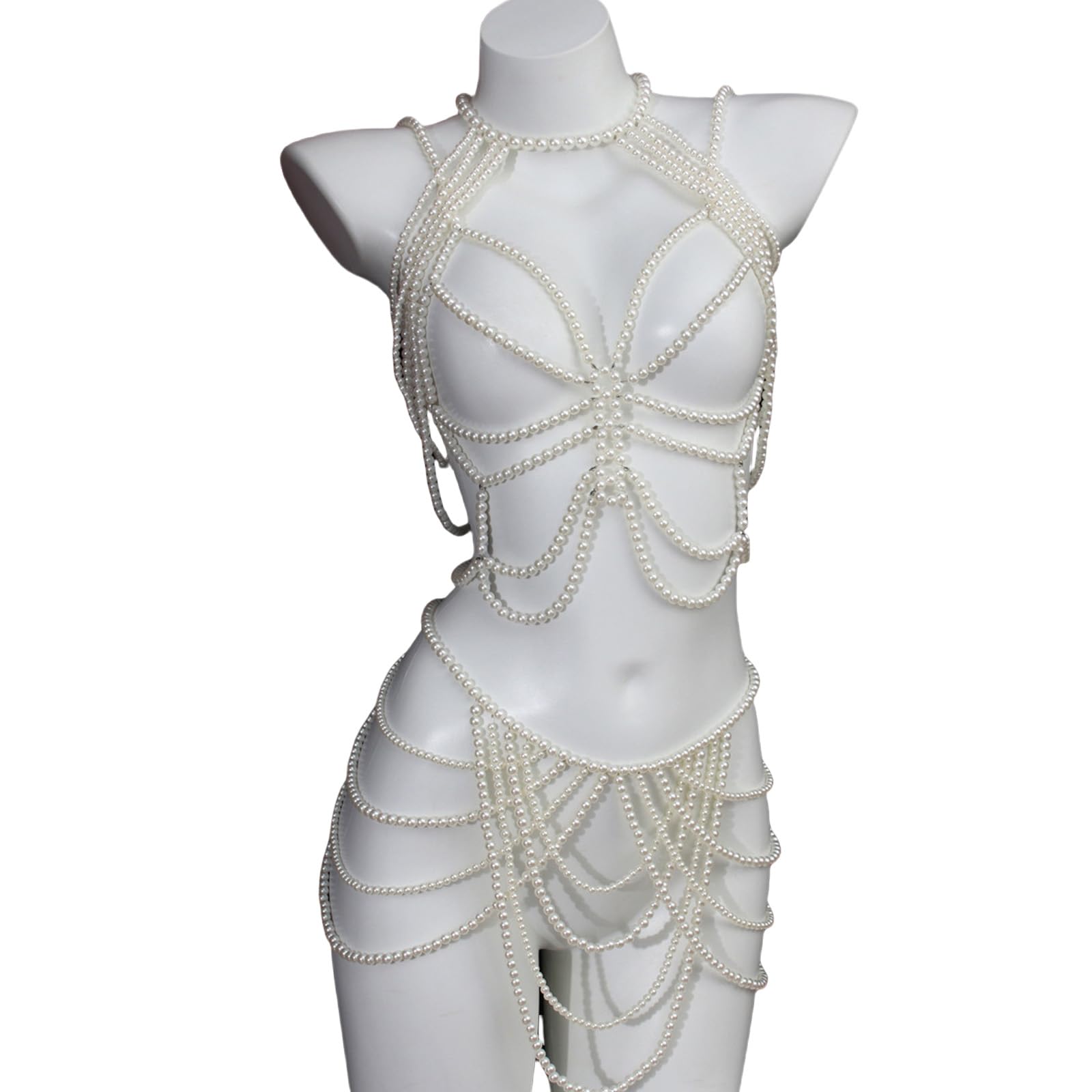 Catena per il corpo da donna con perle finte alla moda, design regolabile, decorazione per feste, matrimoni e abbigliamento casual, gioielli per il corpo regolabili