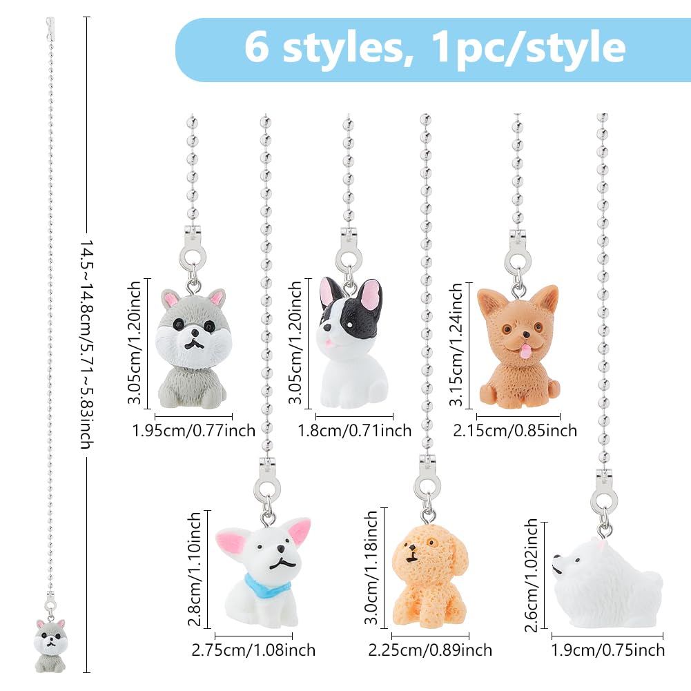DICOSMETIC 6Pcs Ceiling Fan Pull Chain Extenders 6 Styles Resin Dog Charm Light Pull Chain 5.7 Inch Adjustable Decorative Extension Connector Hanging Ornaments for Lighting Lamp Decor - Image 2