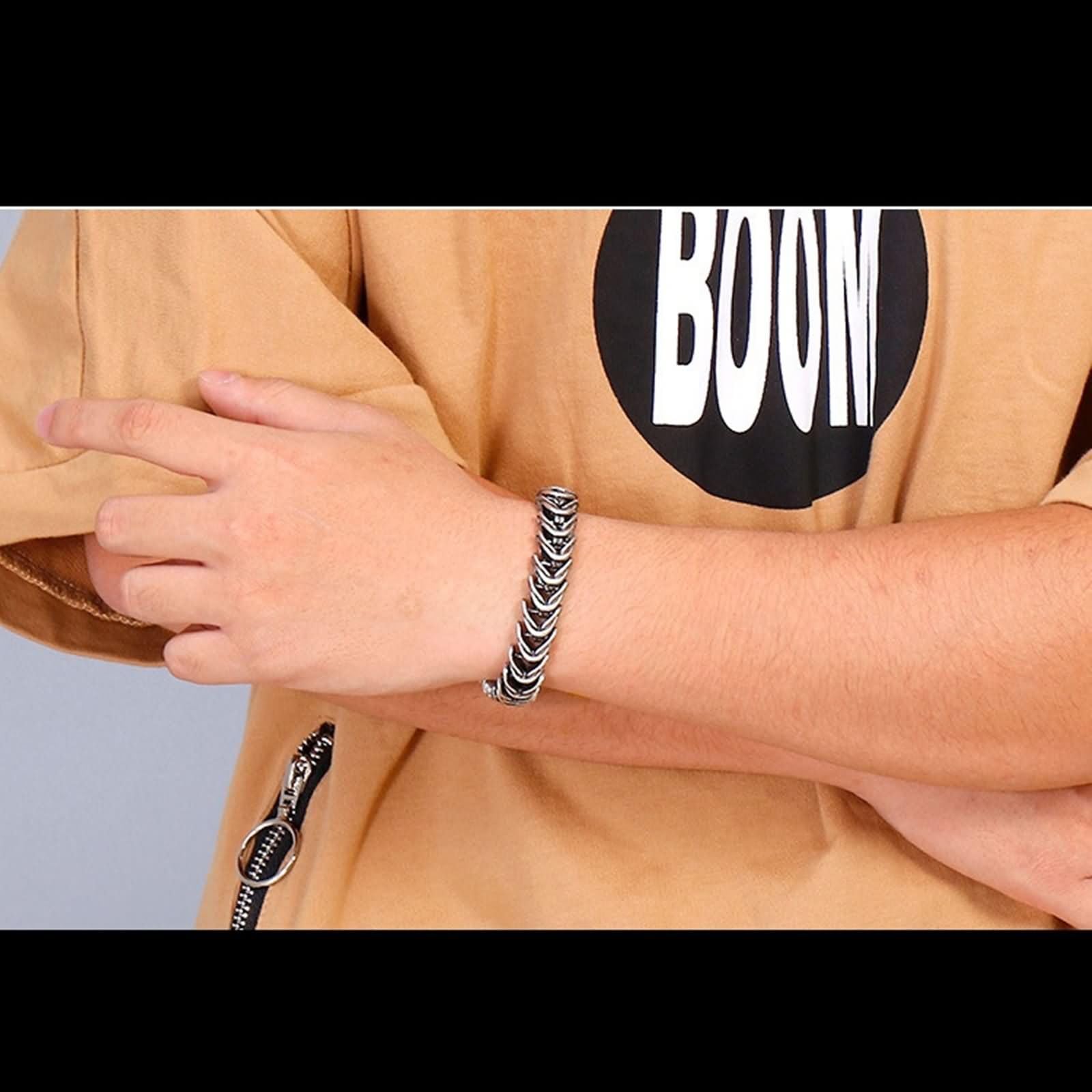 Pulsera Cadena de Plata Antigua Hombre,Pulsera Cadena Hombre Acero Inoxidable Cadena 13MM Brazaletes para Hombre Plata Antigua