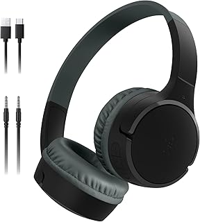 Belkin SoundForm Mini Çocuk Kablosuz Kulaklık (Siyah) – Dahili Mikrofon, 30 Saat Çalma, Eğlenceli Çıkartmalar, iPhone, iPad ve Galaxy Uyumlu