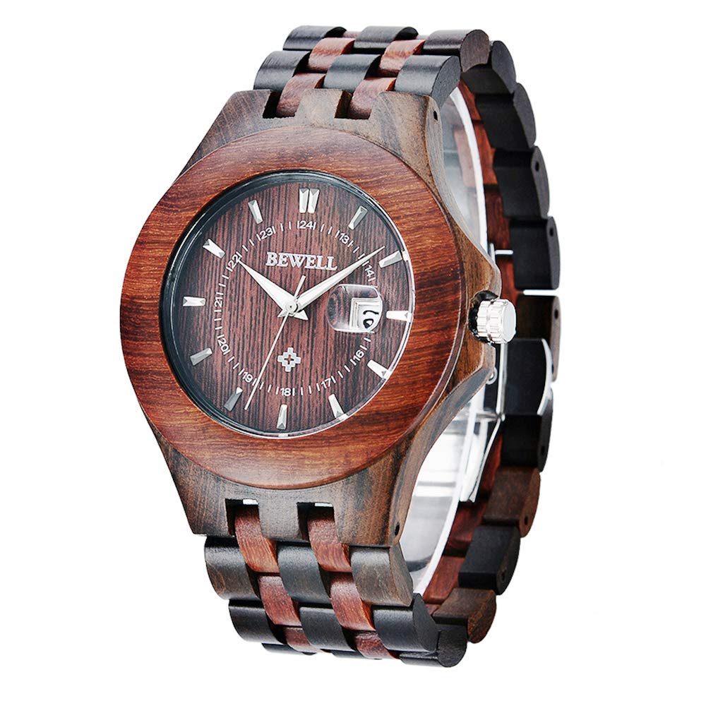 Bewell Wooden Watches Mens,Light Weight Luminous Date Analog Movement Quartz Wrist Watch (B07PQJK28Z) Amazon Price History, Amazon Price Tracker