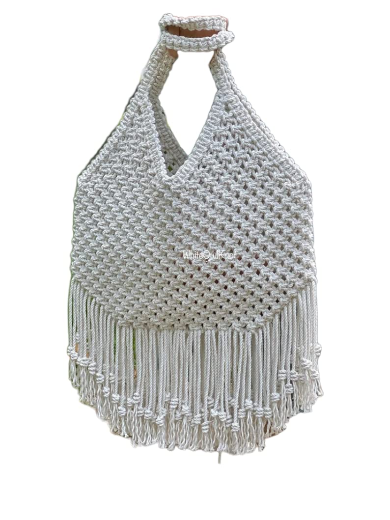 Macreme White Bag Bohemian-Style Shoulder Bag With 100% Cotton Summer Beach Bag Macrame Market Bag size (40x30x80) cm (LxWxH) Natural Color