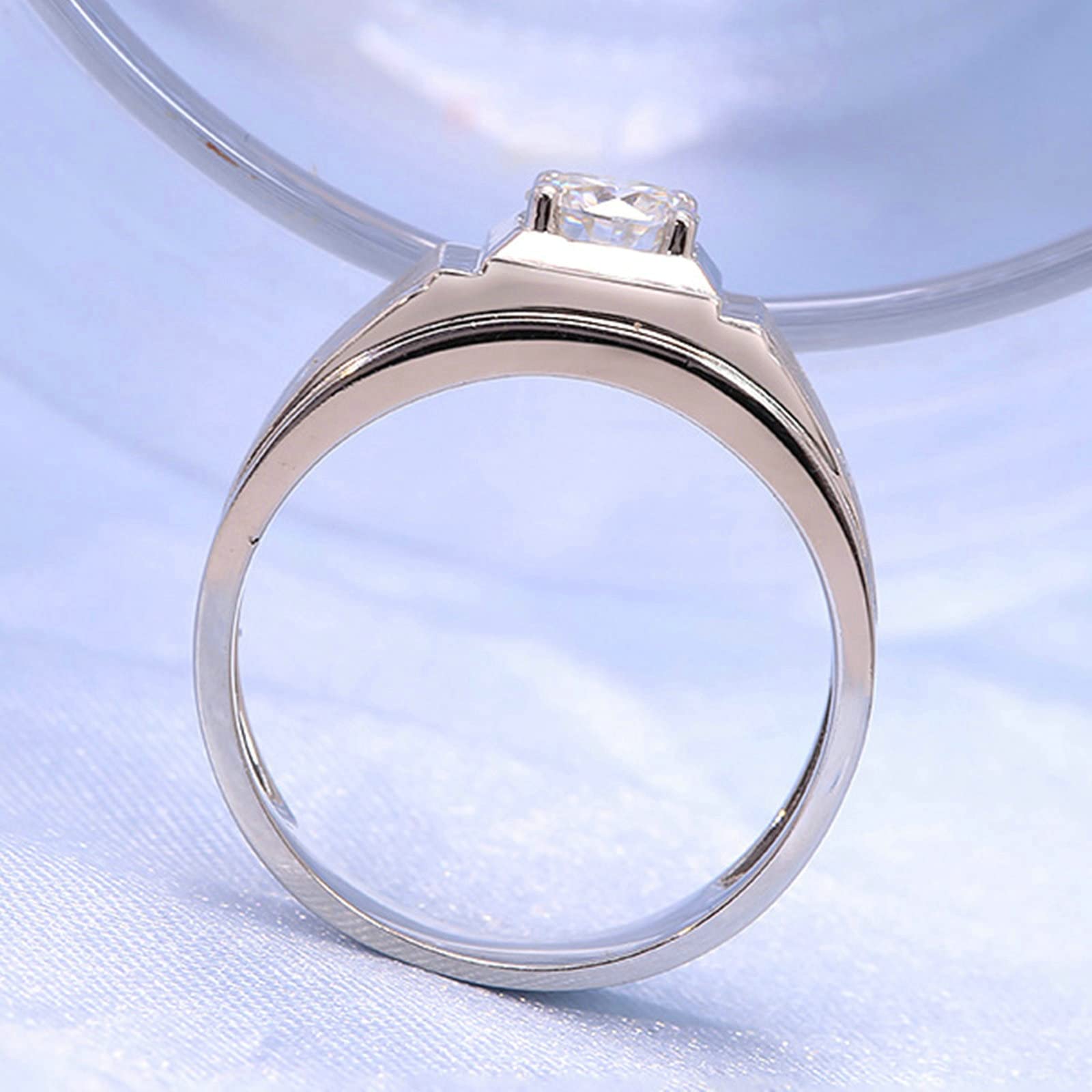 Anello Fidanzamento Uomo, Anello Oro Bianco Uomo 18K Croce Opaca A 4 Punte 0.5ct Rotonda Moissanite/Diamante Coltivato In Laboratorio Fedi Nuziali