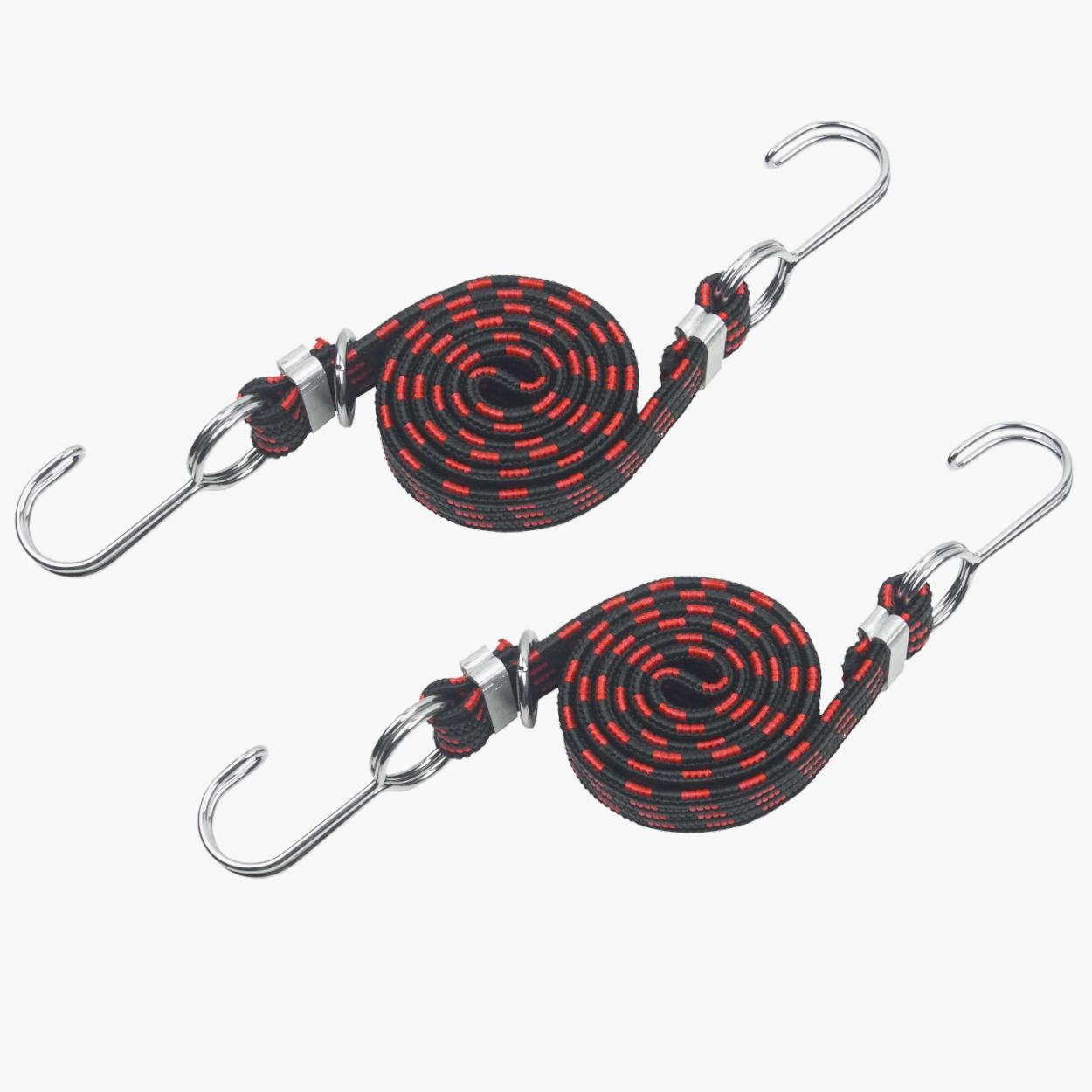 Lomo Flat Bungee Cords with Hooks- Red 1M - Pair ElasticKayaking Bikerack Car Luggage Camping Bushcraft