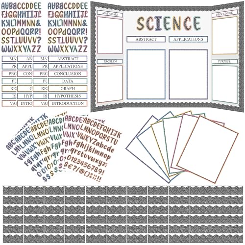 WATINC Composition Science Fair Board Supplies - 96Pcs Self Adhesive Science Fair Project Set with 8 Letter Sticker 10 Presentation Subtitles Bulletin Border Poster Decor for School Classroom (Grey)