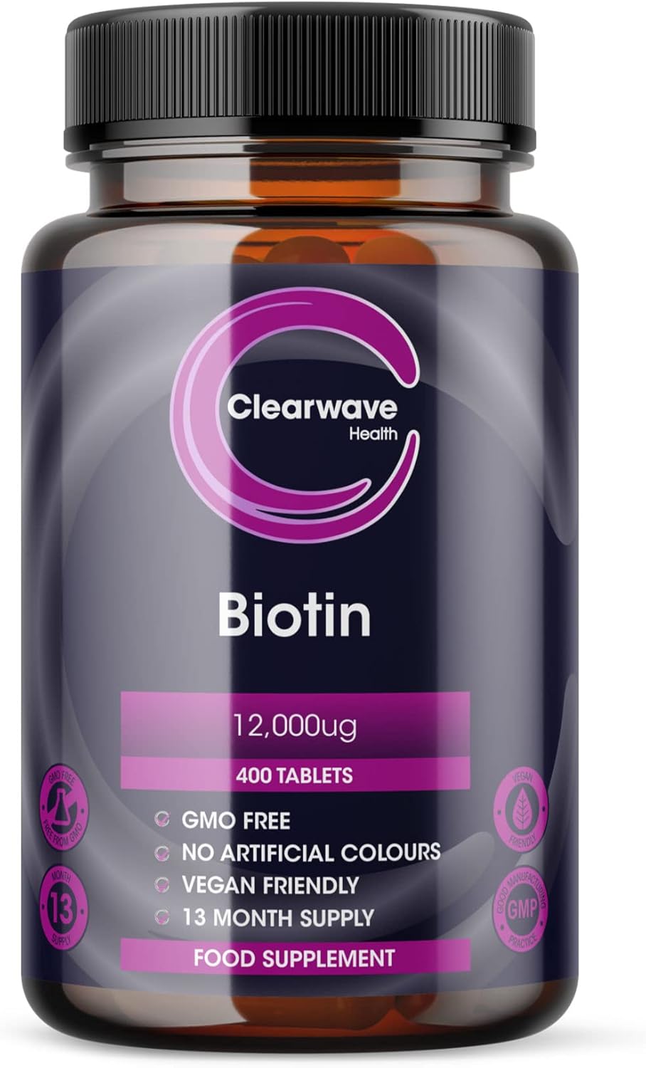Suplemento de biotina para el crecimiento del cabello - Alta resistencia 12,000 mcg - 400 tabletas (suministro para 13 meses) - Vegano - Fabricado por Clearwave Health