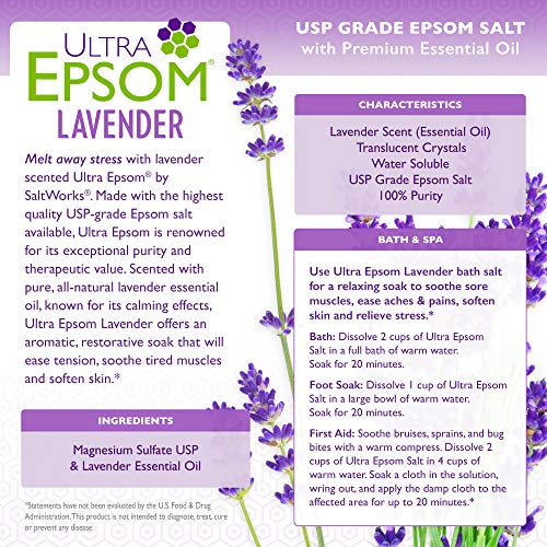 SaltWorks Ultra Epsom, Lavender Scented Premium Epsom Bath Salt, 5 Pound Resealable Bag
