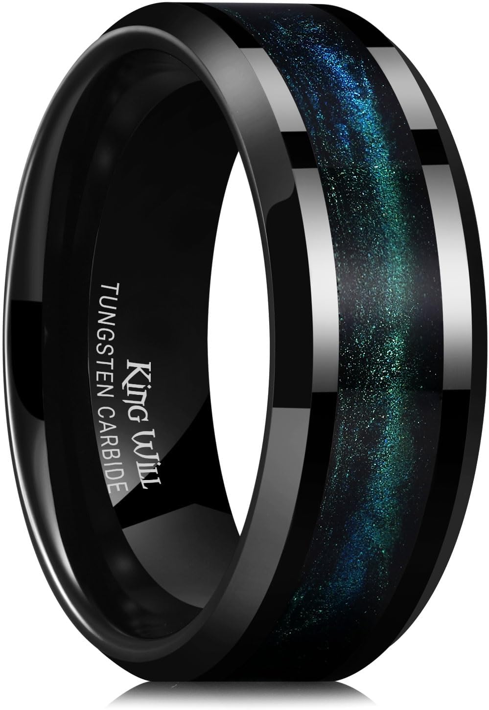 Mens Tungsten Wedding Band, 6mm/8mm Galaxy Style Sandstone Opal Inlay Polished Beveled Edge Unique Rings for Men Women, Comfort Fit, Durable