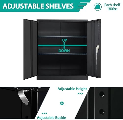 Miniatura 4 de INTERGREAT Gabinete de almacenamiento de acero con cerradura armarios de almacenamiento de metal con cerradura con 2 estantes ajustables gabinete de