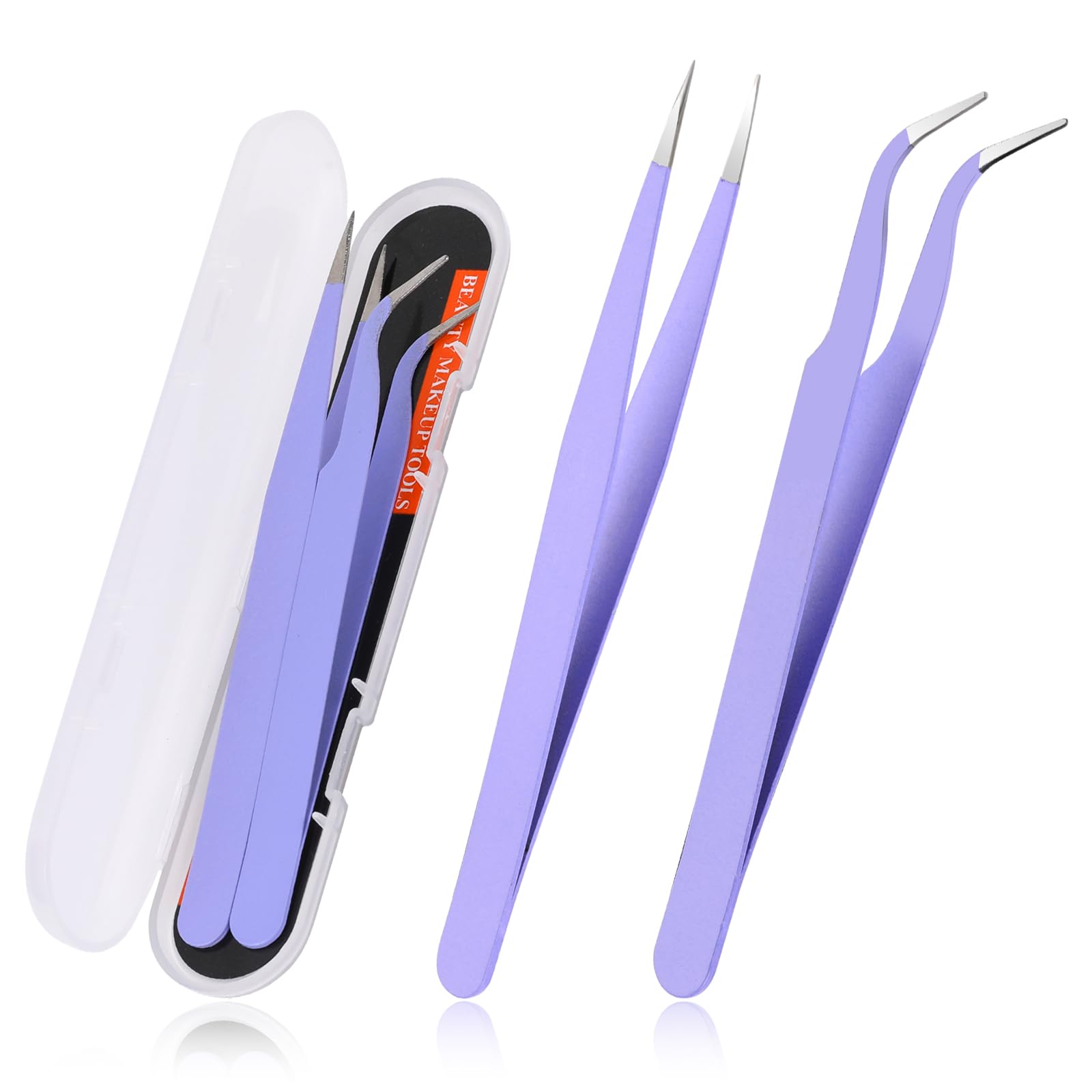 KADS Edelstahl-Pinzettenset – 2-teilig, Gerade & Gebogen, Für Augenbrauen & Wimpern