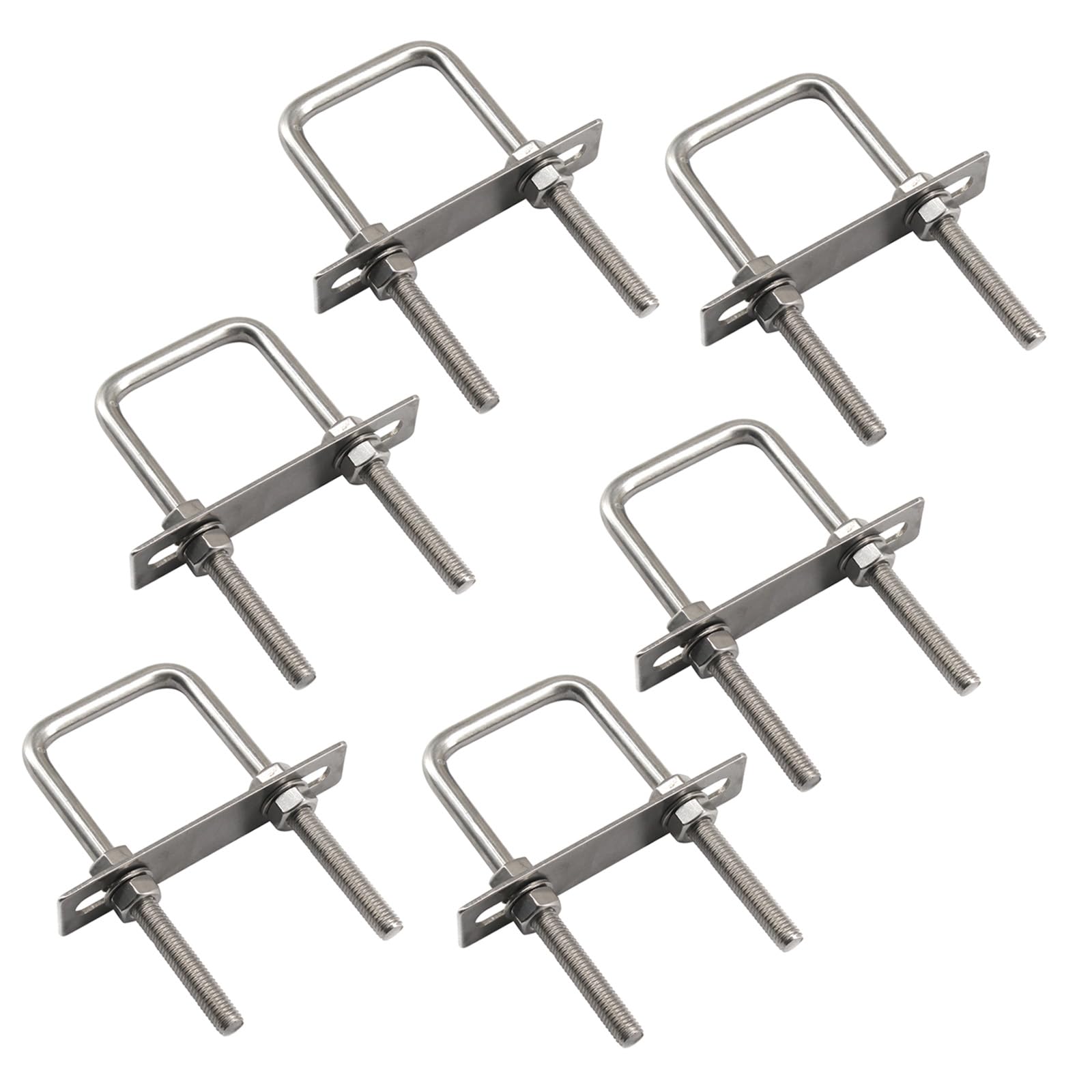 (6 Pieces) M6x70x100 Square U Bolts with Nuts and Frame Plates 304 Stainless Steel Heavy Duty Square U Shaped Bolts For Boat Trailer