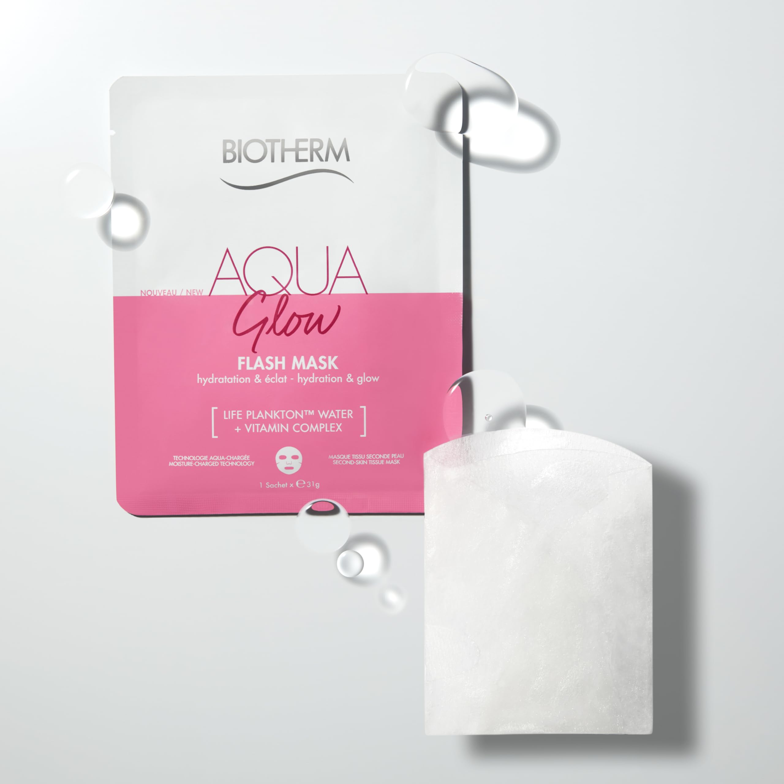 Biotherm Aqua Super Mask Glow Cloth Mask, Moisturising Face Mask with Life Plankton and Vitamin C - Image 2