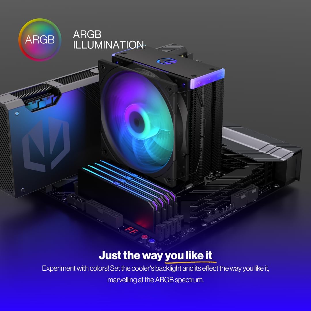 ENDORFY Fera 5 Black ARGB, refroidisseur CPU avec ventilateur 120 mm, ventilateur Fluctus 120 mm ARGB PWM, y compris pâte thermique, refroidisseur am4, refroidisseur Am5, AM4, LGA1700, LGA1200,