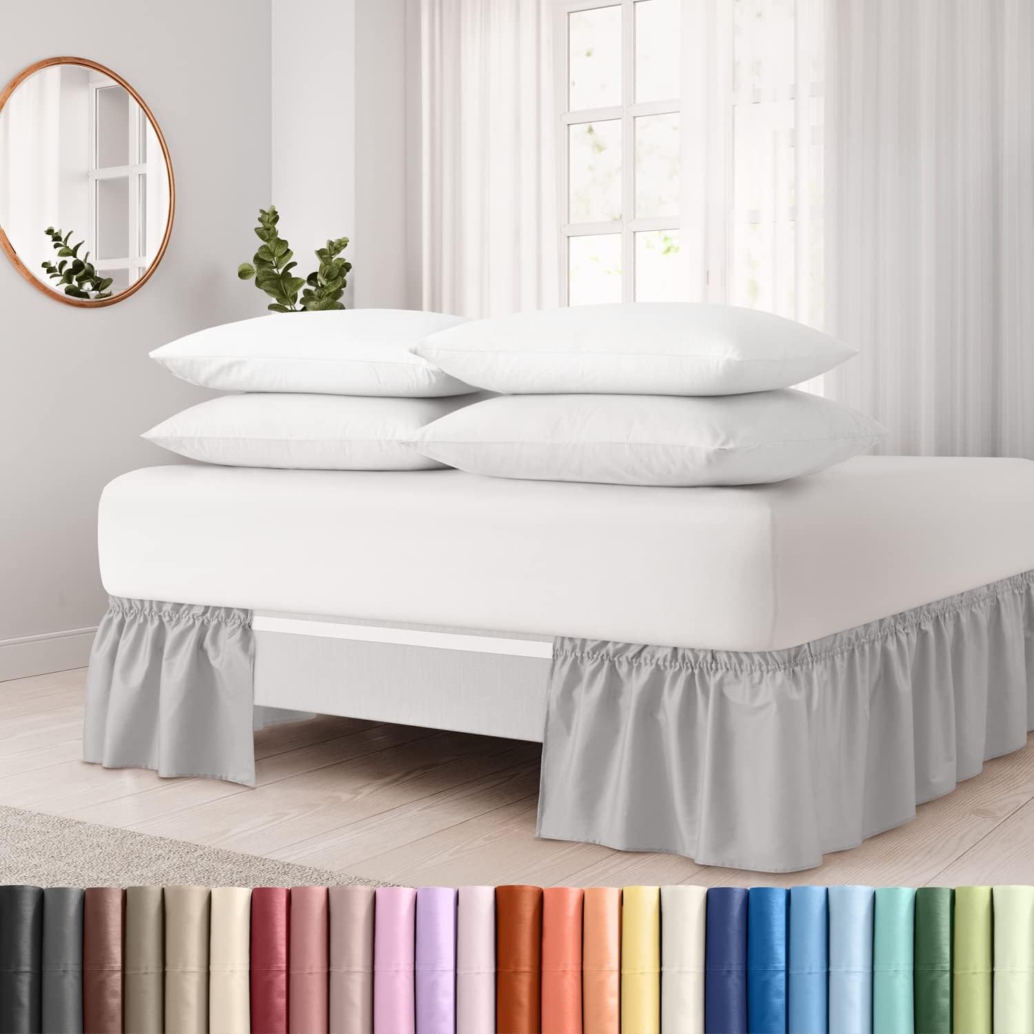 Ruffled Light Grey Full Bed Skirt – Hotel-Quality Ruffles for Full Beds with 15 in. Drop – Elastic Wrap Around Dust Ruffle Full Bedskirt for Easy Fitting with Brushed Fabric by CGK Unlimited : Home & Kitchen