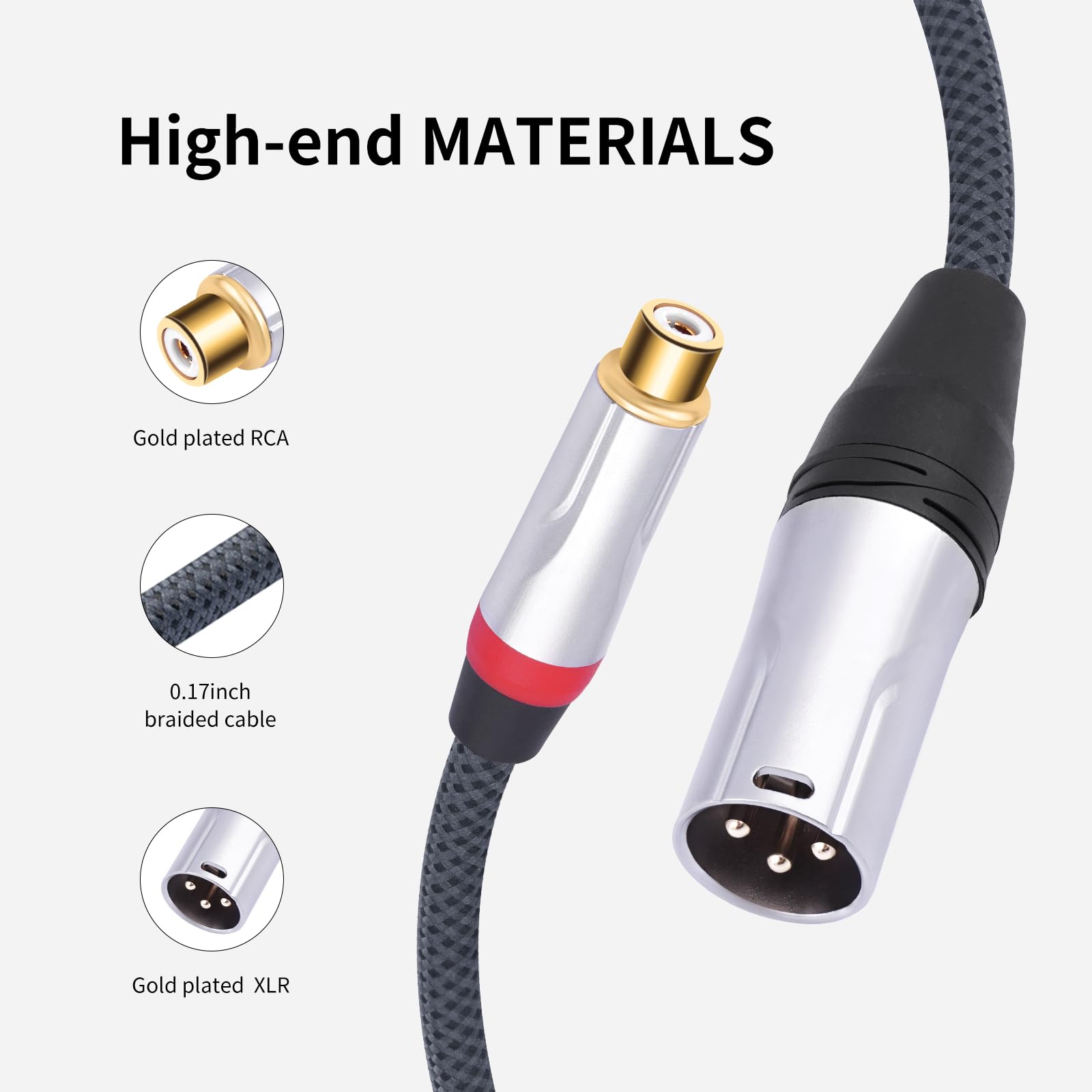2 x kabel audio RCA żeński na 3-pinowy męski kabel audio; balans XLR męski na RCA żeński niesymetryczny, mikser, wzmacniacz mocy, kabel odtwarzacza audio