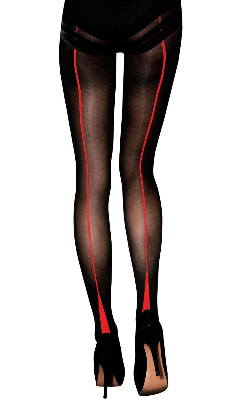 Jonathan Aston Opaque Backseam Tights Colour: Black / Red, Size: C