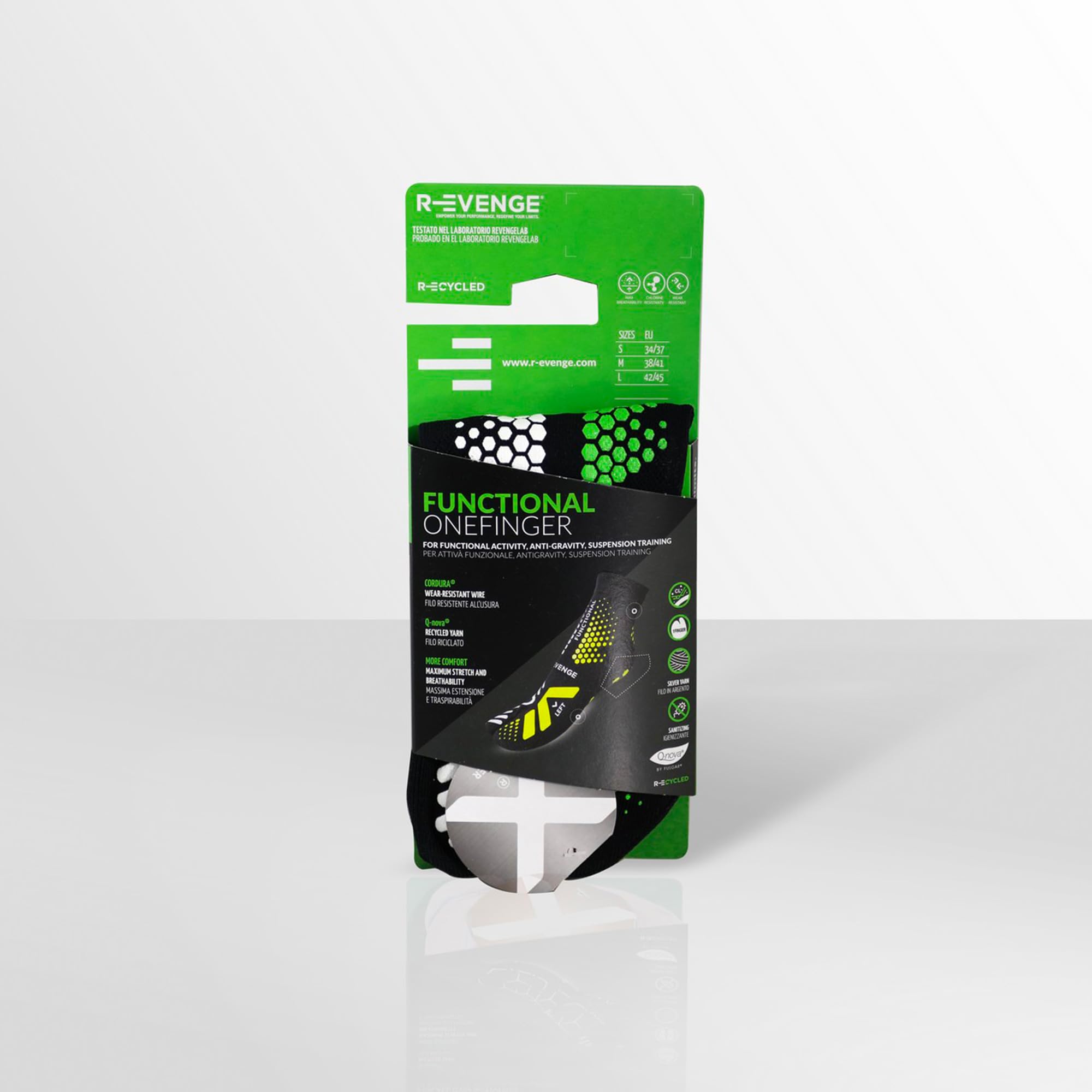 R-EVENGE Calzado técnico antideslizante-grip perfecto en superficies secas.Hilo plateado antibacteriano, termorregulador y antiestático.Modelo 1 finger.Ideal para funcional, antigravedad, training.