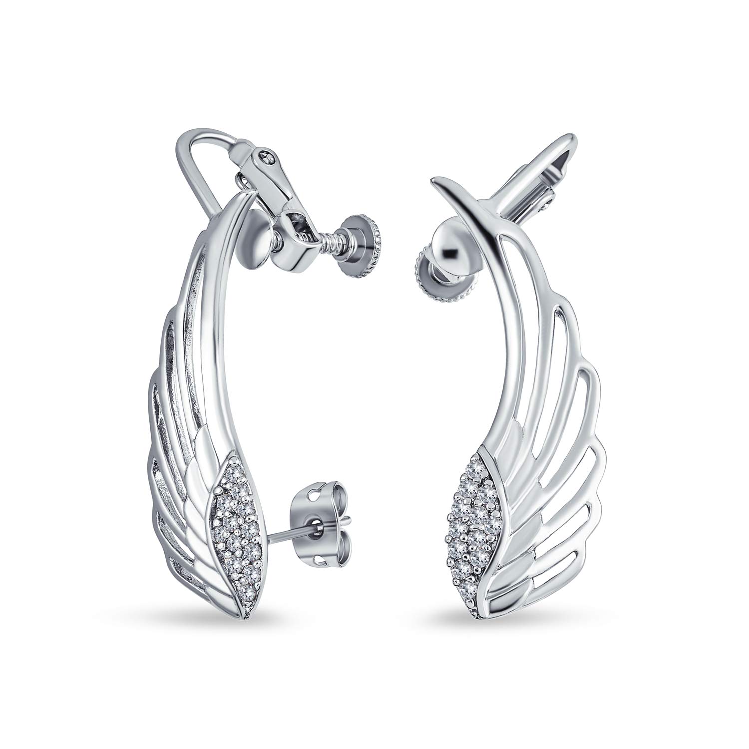 Spiritual Religious Dangle Angel Wing Feather Earrings For Women For Teen Rose Gold Plated .925 Sterling Silver