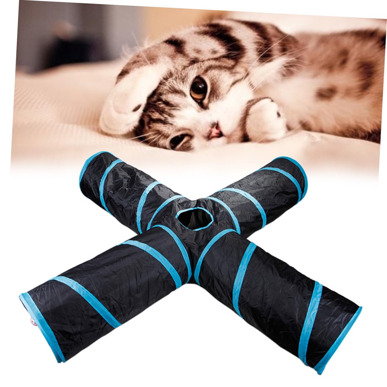 Tunnel per Animali a 4 Direzioni con Carta Rumorosa, 1 Pezzo, Blu | Poliestere, 4 Tunnel Collegati, Borsa per Trasporto Inclusa, per Coniglio e Cane, Gioco e Nascondiglio