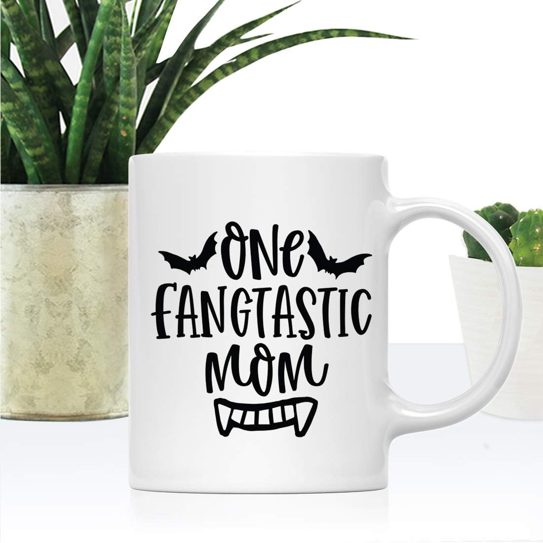 Andaz Press Funny Halloween 11oz. Ceramic Coffee Tea Mug Gift, One Fangtastic Mom, Bat Graphic, 1-Pack