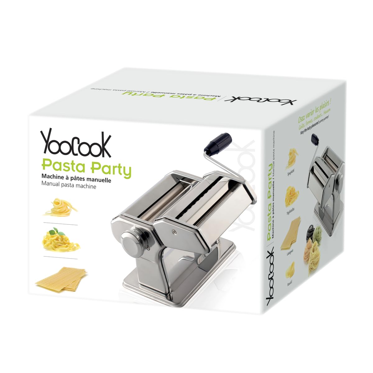 YOOCOOK - Machine à pâtes manuelle - Inox - 7 épaisseurs réglables, machine à pâtes en acier inoxydable avec rouleau et cutter, machine à pâtes à manivelle à la main pour spaghetti, lasagnes, etc.