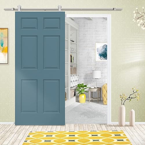 Miniatura 8 de Calhome Puerta corrediza interior de madera MDF compuesta de 6 paneles con kit de herrajes 36 x 80 pulgadas imprimado blanco