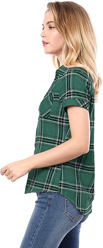 Miniatura 4 de Allegra K Camisa clásica de algodón a cuadros occidentales con botones para mujer