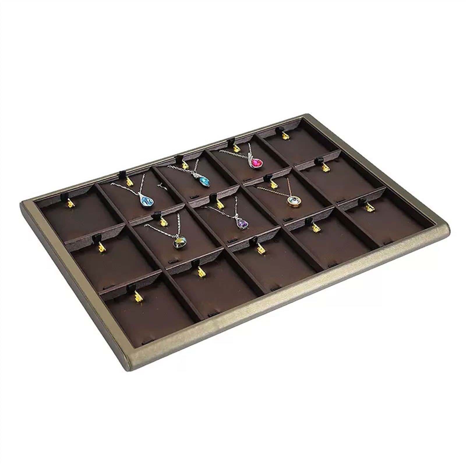J9V4G6S3B5 Jewellery Storage PU Leather 15 Grid Jewelry Insert Tray Necklace Pendant Display Drawer Organizer Necklace/Pendant, Brown