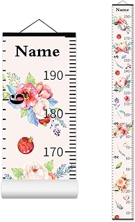 Personalized Watercolor Flower Growth Chart for Kids, Baby Height Chart with Custom Name, 77" x 7.9" Removable Wall Ruler Hanging for Nursery Decor Canvas & Wood Height Measuring Rulers for Boys Girls