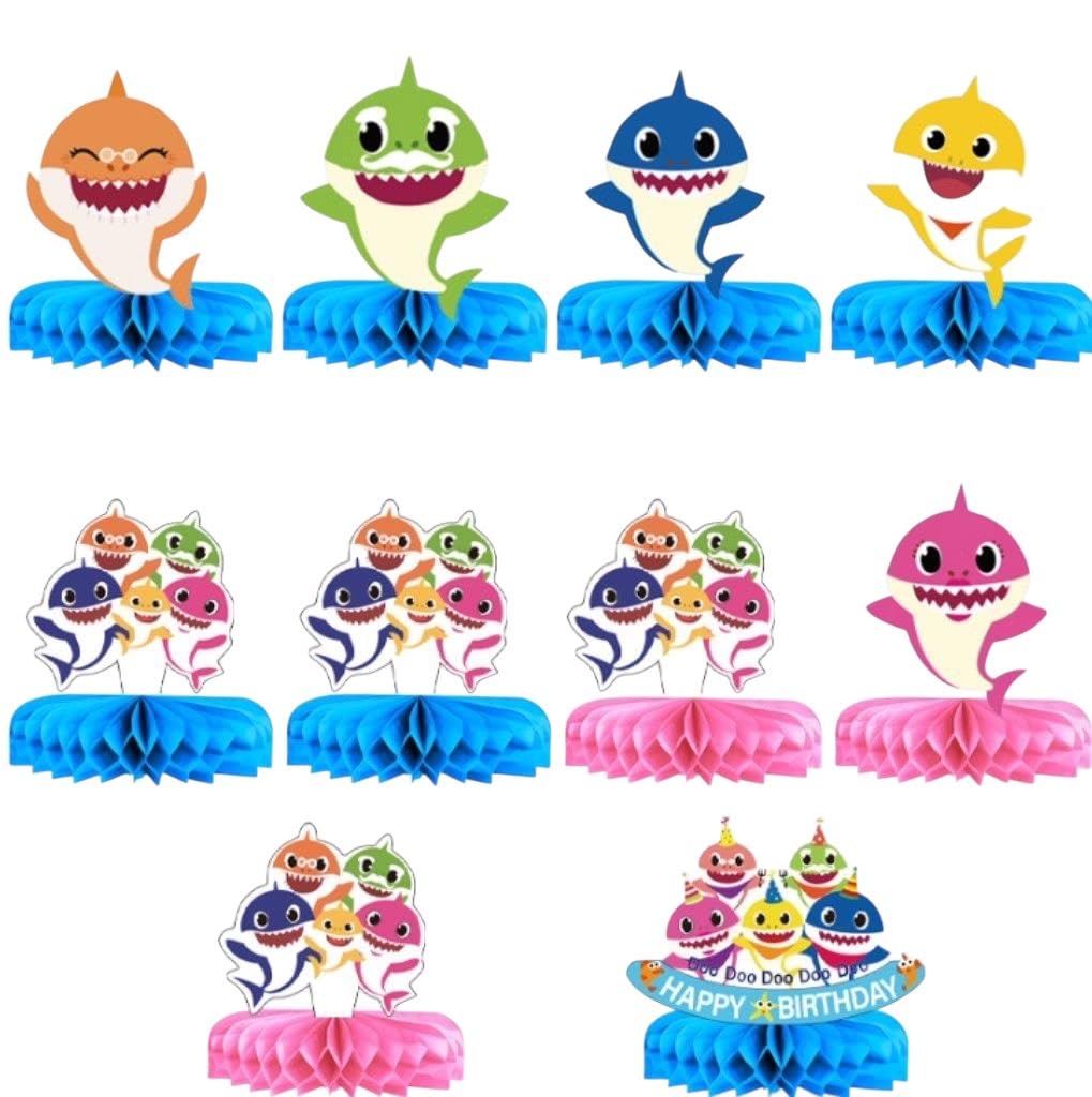 10 Pcs Shark Table Centerpiece,Honeycomb Centerpieces Table Toppers for Shark Birthday Party.