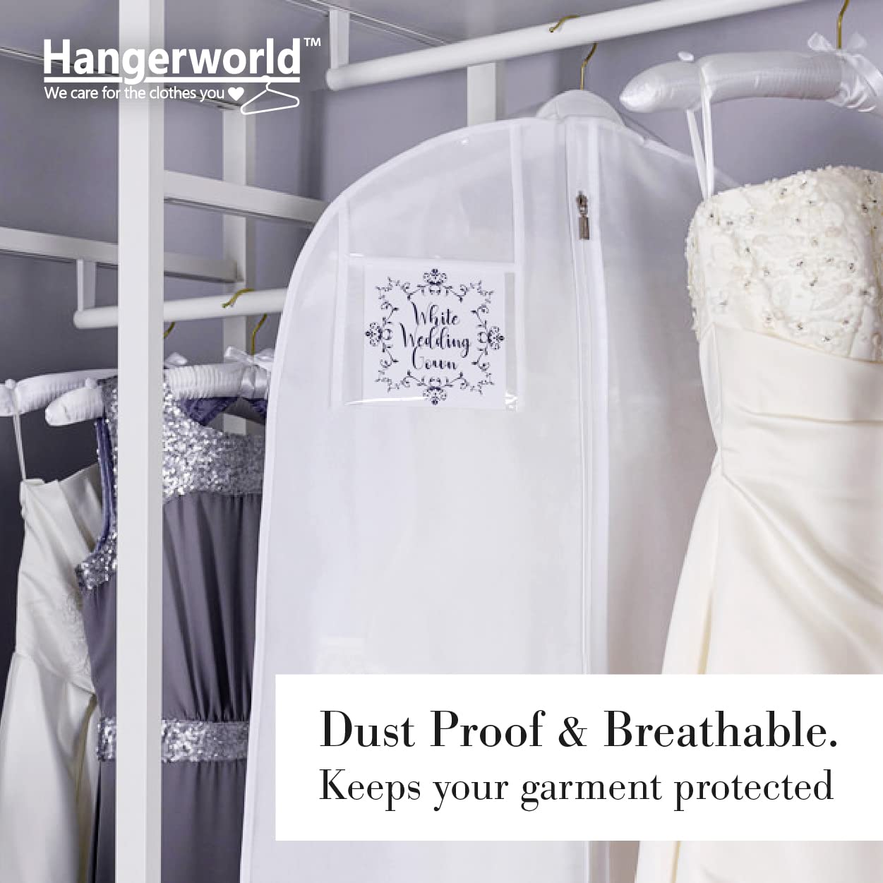 Hangerworld - Wasserabweisende Kleiderhülle Kleidersack mit Reißverschluss für Hochzeitskleider - Weiß - 183cm