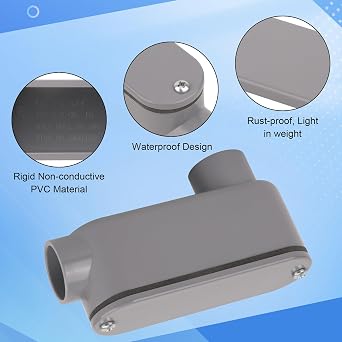 4Pack 3/4 Inch Rigid PVC Conduit Body Type LB, Slip x Slip PVC Conduit Bodies LB Type with Cover and Gasket, Gray