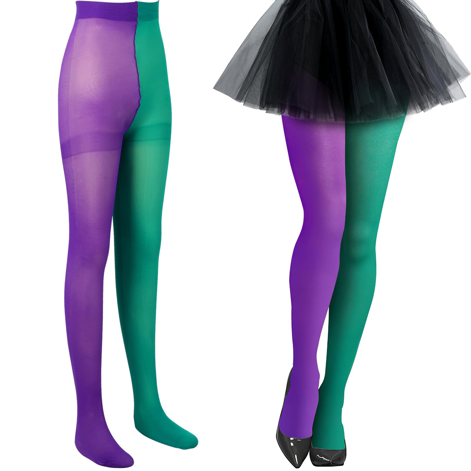 Healeved Carnival Party Pantyhose Yin-yang Pantyhose Green Purple Performance Long Tube Socks Costume Accessory for Rave Festival Dance