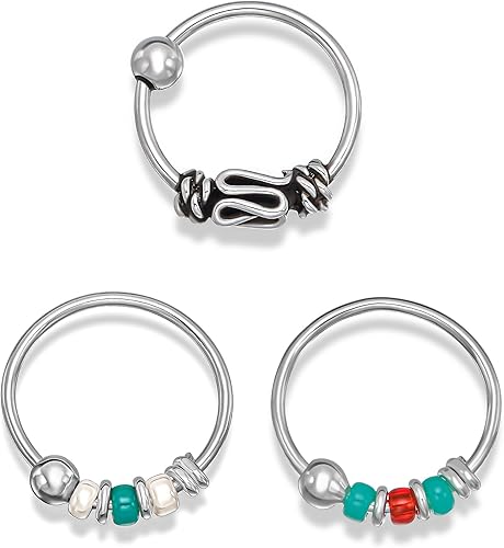 Creations - 3 aros de plata hechos a mano para piercing de cartílago, hélice, plata de ley 925, calibre 22, triplete de aros originales únicos con