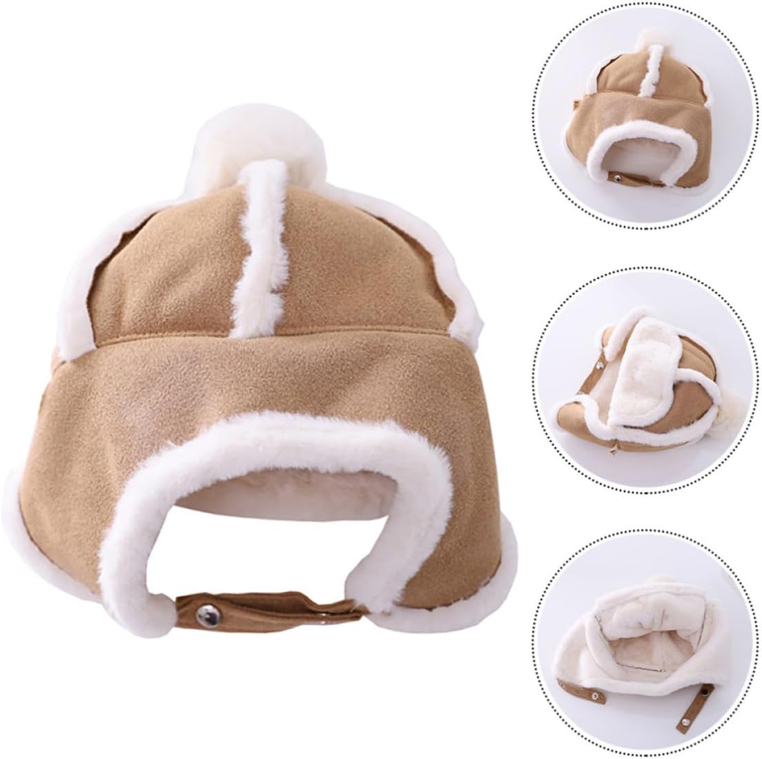 Winter Earflap Hat for Boys, Soft Polar Fleece Plush Thickening Hat with Comfortable Smooth Material, Cute Khaki Cap for Fall and Winter Outdoor Use