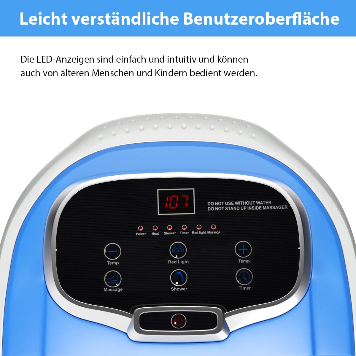 SOARS Fußbad Massagegerät elektrisch, Fußbadewanne mit Abnehmbarer Massagefläche, mobiles Fußmassagegerät mit Heizungs- & Dusch-Funktion, 10-60min Timer, 35-48℃ (Blau)