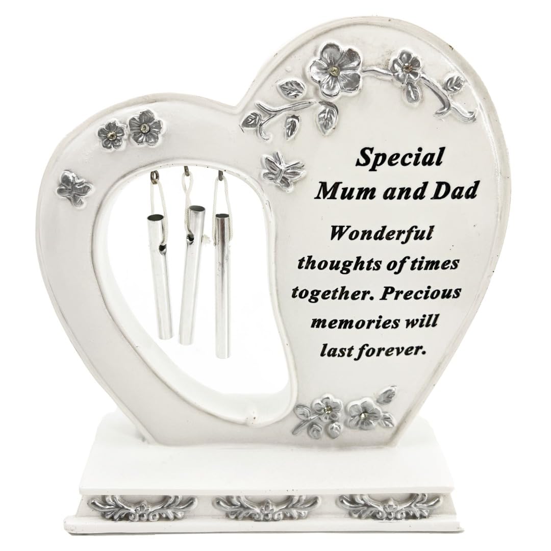 Angraves Special Mum and Dad Graveside Memorial Wind Chime Heart Grave Plaque Ornament Decoration